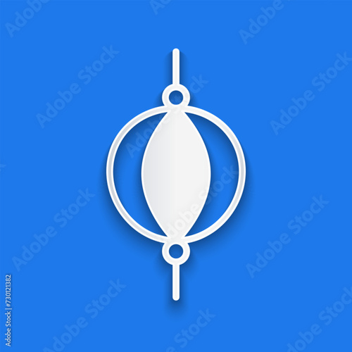 Paper cut Punching bag icon isolated on blue background. Paper art style. Vector