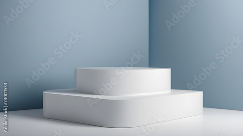 White empty stand podium with blue backgroud  Product presentation  mock up  Generative AI illustration