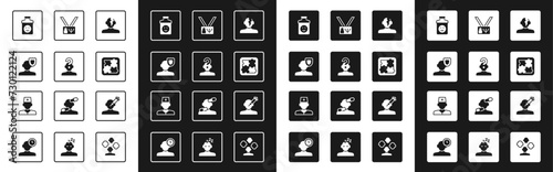Set Solution problem in psychology, Human with question mark, Psychology, Antidepressants, Addiction to the drug and Male doctor icon. Vector