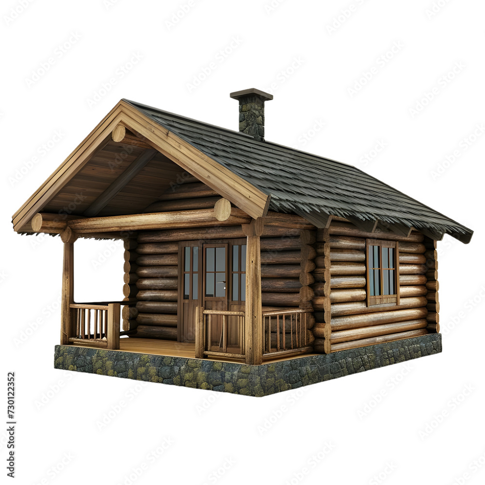 3D Rendering of a Wooden House on Transparent Background - Ai Generated