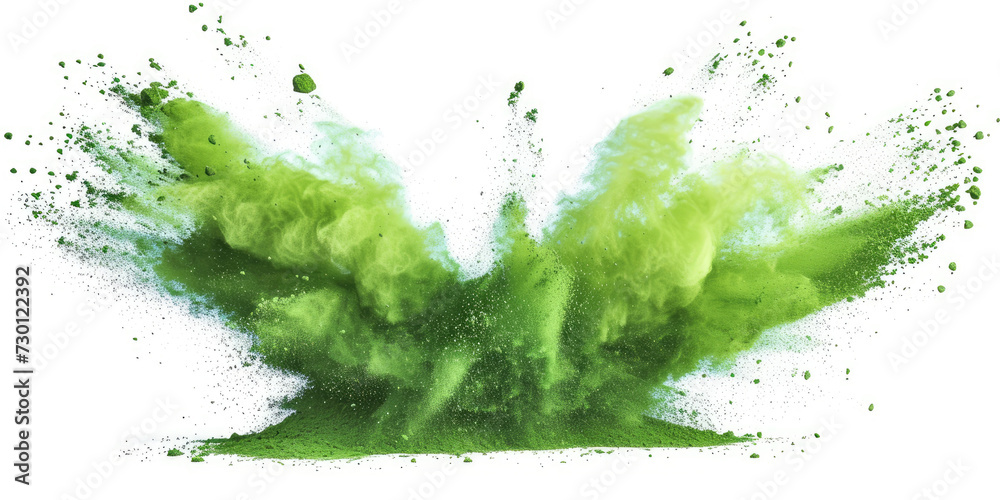 Green Exploding Mist green splash painting on white background, green powder dust paint ...