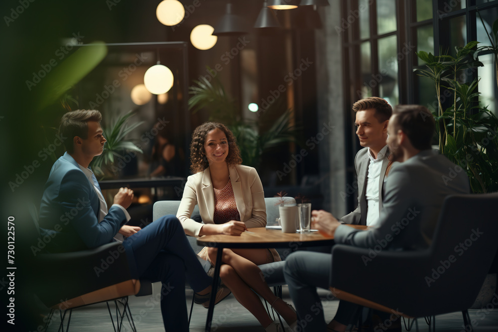 Group of businesspeople having a meeting in the lounge of a modern office. Group of businesspeople having a meeting in the lounge of a modern office.