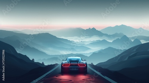 Electric cars plying on winding mountain roads. Generate AI image photo