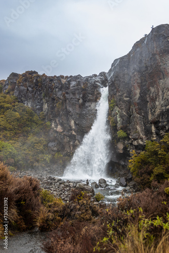waterfall in Tongariro. Rainy day. New Zealand