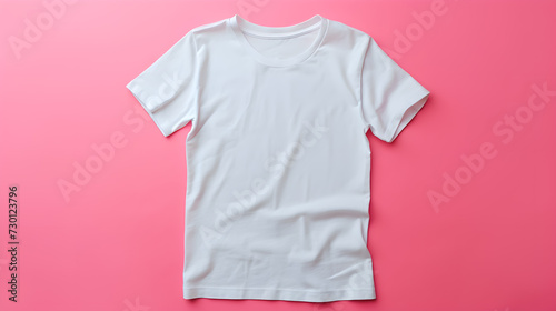 Blank white t-shirt mockup on pink background