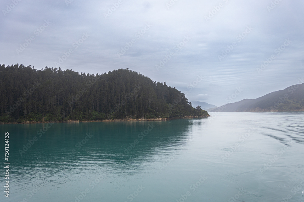 cook strait fjords on cloudy day