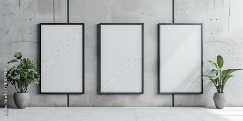 empty blank mockup on wall concrete background,Empty billboards in indor ,Mock up Poster media template Ads Media display