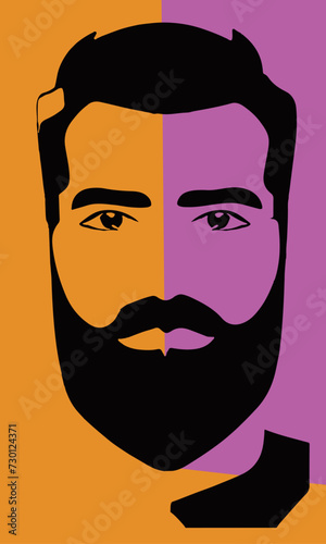 Fictional abstract elegant unshaven retro man isolated hipster with stylish monochrome haircut icon. barbershop symbol