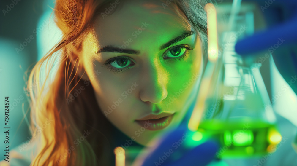 Close-up of a female scientist in a laboratory, representing the International Day of Women and Girls in Science, February 11th. Close-up of a female scientist in a laboratory, representing the International Day of Women and Girls in Science, February 11th.
