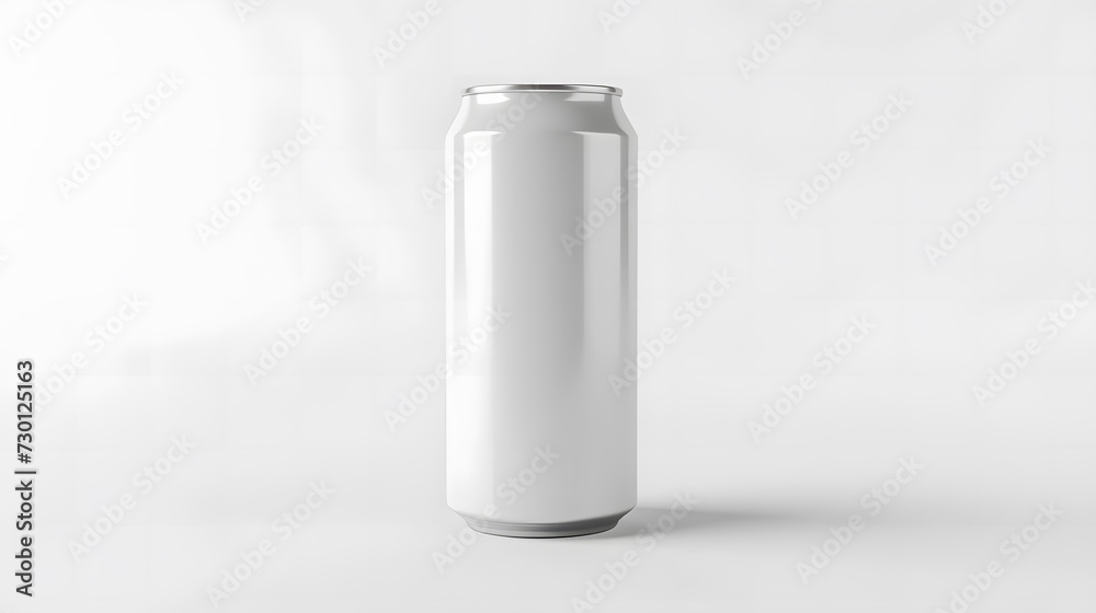 Blank white soda can mockup on white background