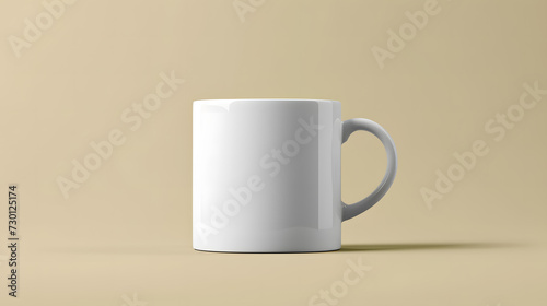 Blank white coffee mug mockup, beige background