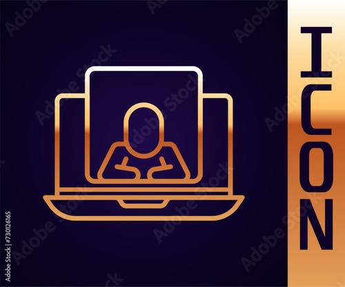 Gold line Online psychological counseling distance icon isolated on black background. Psychotherapy, psychological help, psychiatrist online consulting. Vector