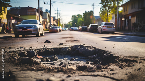 Navigating Bumps: Suburban Roadway Adorned with Potholes, a Challenge for Drivers