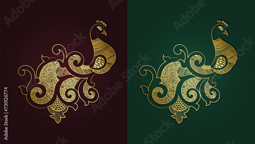  Golden Peacock and flower hand drawn design