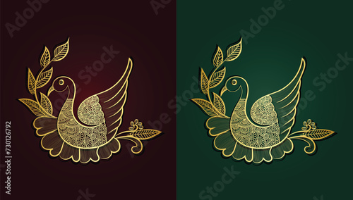 Golden Peacock and flower hand drawn design photo