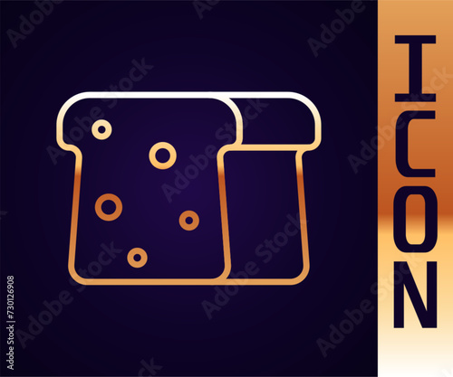 Gold line Bread toast for sandwich piece of roasted crouton icon isolated on black background. Lunch, dinner, breakfast snack. Vector