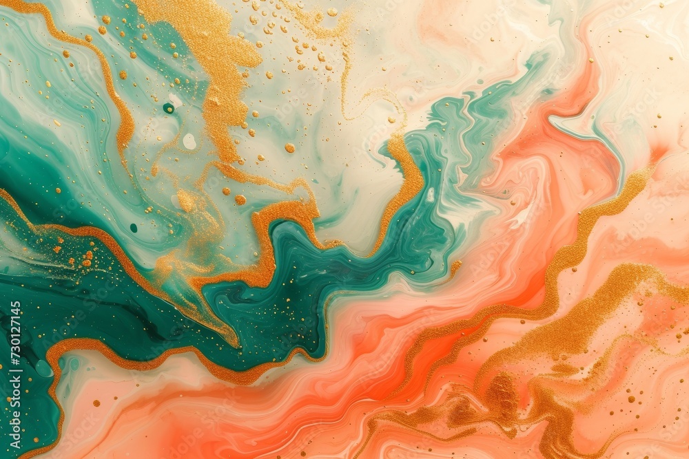 Whirls of peach and turquoise with glints of gold