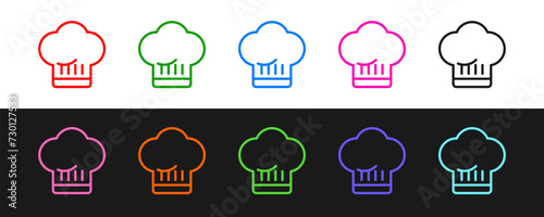 Set line Chef hat icon isolated on black and white background. Cooking symbol. Cooks hat. Vector