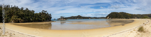 panoramic beach abel tasman island new zealand