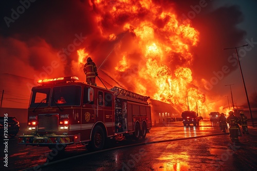 the destructive majesty of a colossal fire consuming a grand building with relentless fury.