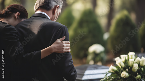 Shared Sorrow: Couple Finding Solace Together in Grief at a Funeral