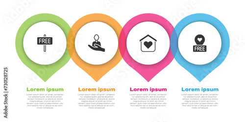 Set Free sign, Caring for people, Shelter homeless and Location with heart. Business infographic template. Vector