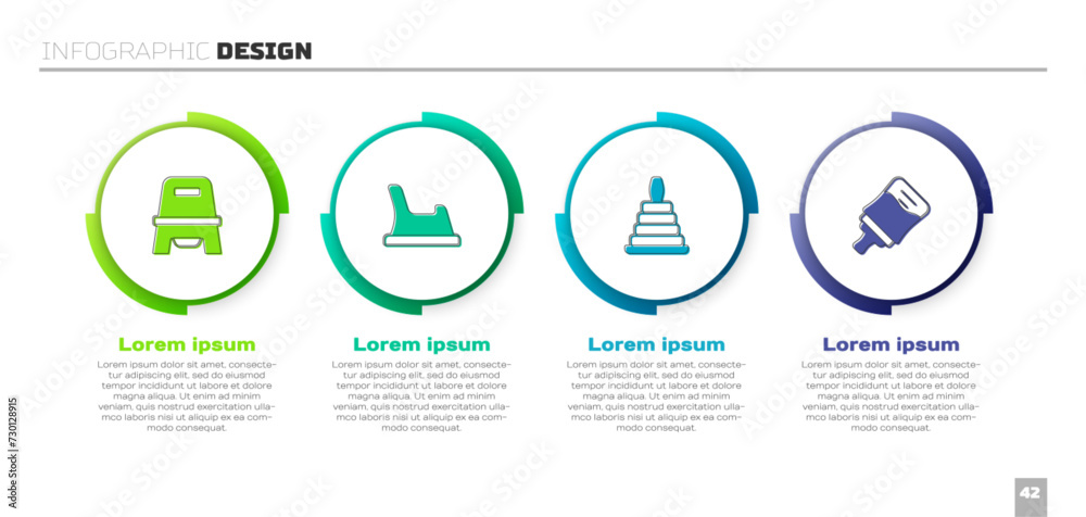 Set Baby potty, Pyramid toy and bottle. Business infographic template. Vector Set Baby potty, Pyramid toy and bottle. Business infographic template. Vector