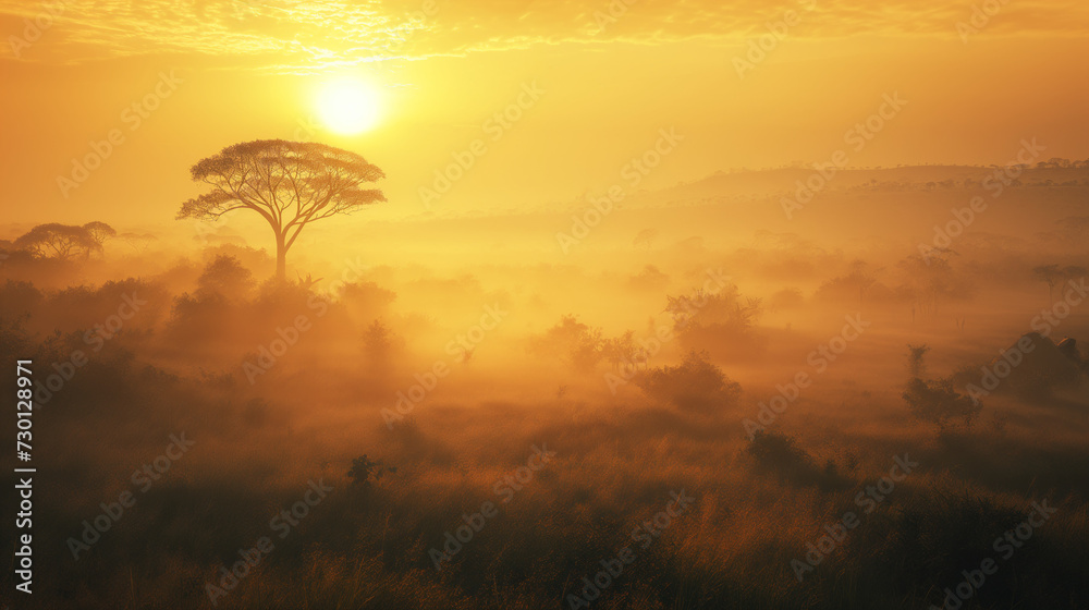 Sunlit African Forest: Vibrant Illustration of African Forest, A Showcase of Nature's Diversity