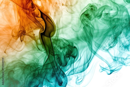 Green Smoke Abstract Background. Flowing Waves of Colorful Smoke on White Background