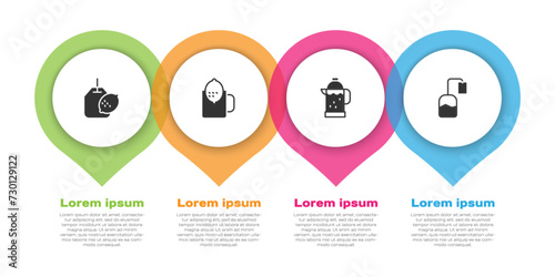 Set Tea bag with lemon, Cup of tea, French press and . Business infographic template. Vector