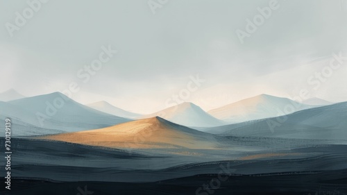 Simplified artwork focused on the light and shadow dynamics over the Painted Desert dunes, rendered in soft colors.