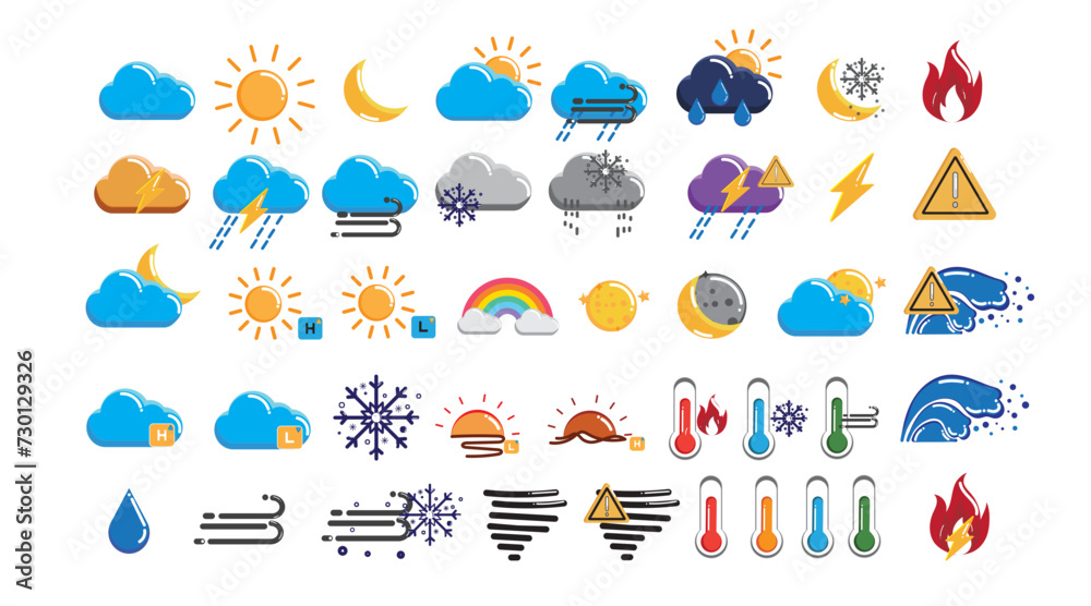 © Papawadee Banjongnok - Fire and weather icons for design and meteorology symbol set illustration