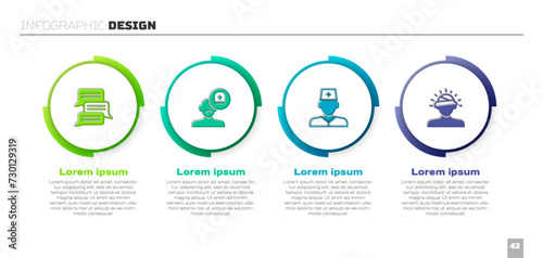 Set Online psychological counseling, Male doctor, and Concussion, headache. Business infographic template. Vector