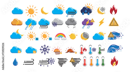 Fire and weather icons for design and meteorology symbol set illustration