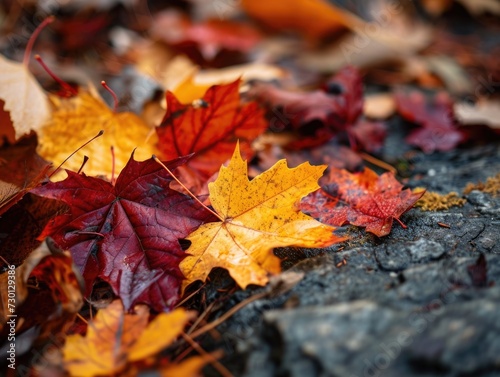 Vibrant Autumn Foliage: Colorful Leaves Scattered on the Ground