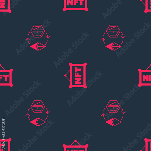Set Ethereum exchange NFT and Digital crypto art on seamless pattern. Vector