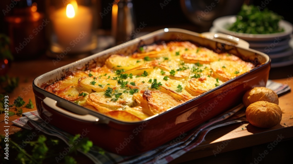 Gratin Dauphinois with Gruyere Cheese. Best For Banner, Flyer, and Poster