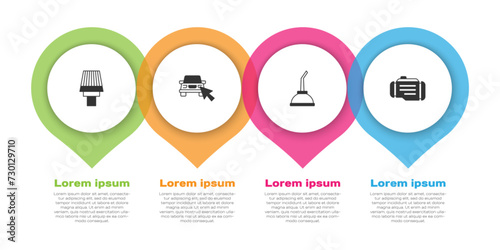 Set Car air filter, Online car sharing, Canister for motor machine oil and Check engine. Business infographic template. Vector