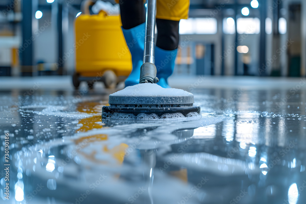 Worker Cleaning a Large Floor Worker Cleaning a Large Floor