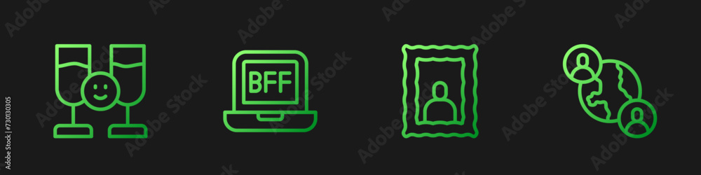 Set line Picture frame, Friends drinking alcohol, BFF or best friends forever and . Gradient color icons. Vector Set line Picture frame, Friends drinking alcohol, BFF or best friends forever and . Gradient color icons. Vector
