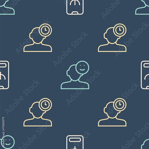 Set line Online psychological counseling, Insomnia and Good mood on seamless pattern. Vector