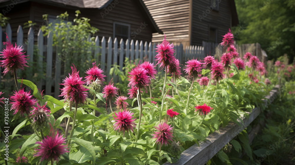 Bee Balm blossoms bathed in the warm sunlight of a summer day. 
