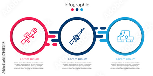 Set line Sniper optical sight, M16A1 rifle and Collimator. Business infographic template. Vector