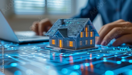 Document Management for Real Estate Transactions, Illustrate the efficiency of document management in real estate transactions with an image showing digital contracts, property records, AI 