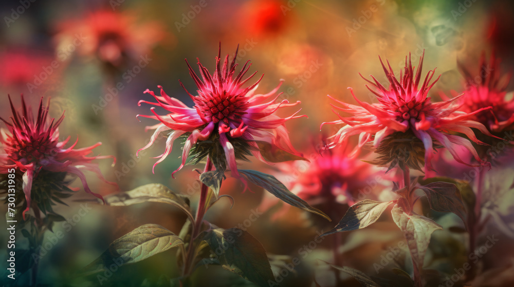Bee Balm blossoms bathed in the warm sunlight of a summer day. Bee Balm blossoms bathed in the warm sunlight of a summer day.