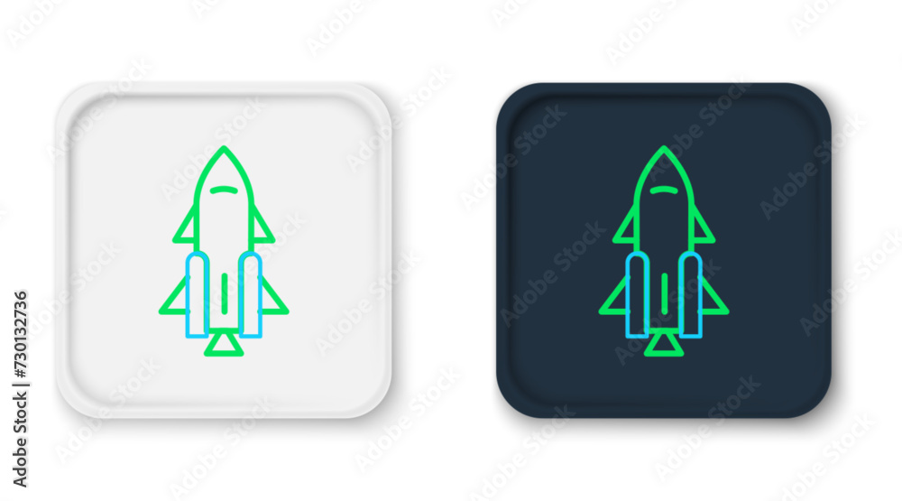 Line Rocket ship with fire icon isolated on white background. Space travel. Colorful outline concept. Vector Line Rocket ship with fire icon isolated on white background. Space travel. Colorful outline concept. Vector