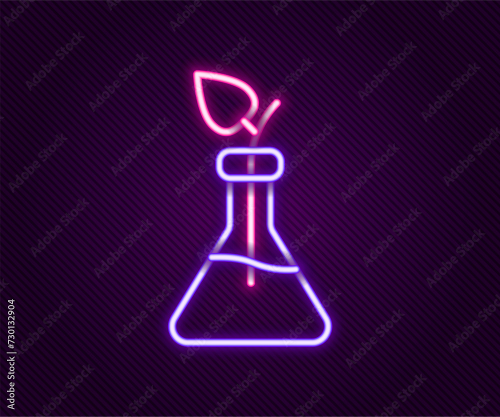 Glowing neon line Plant breeding icon isolated on black background. Plants growing in the test tubes. Organic food ,agriculture and hydroponic. Colorful outline concept. Vector