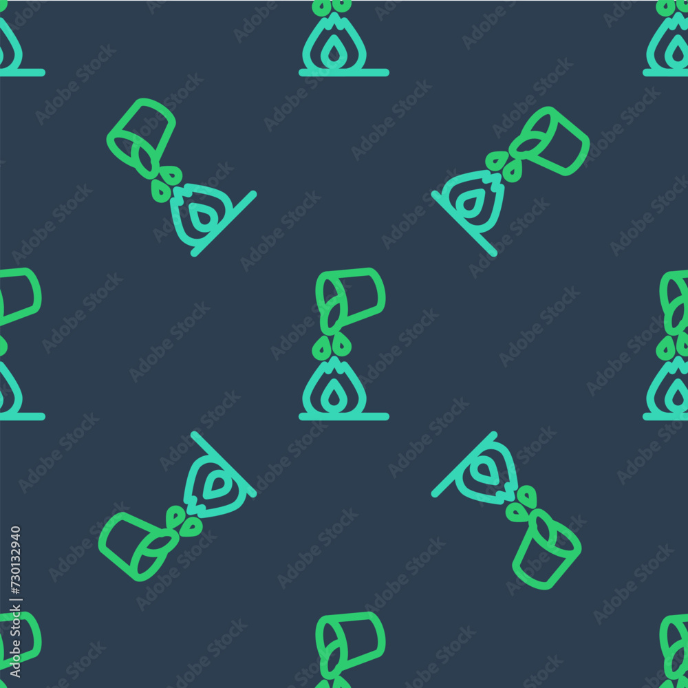 Line Water bucket extinguishing a fire icon isolated seamless pattern on blue background. Vector Line Water bucket extinguishing a fire icon isolated seamless pattern on blue background. Vector