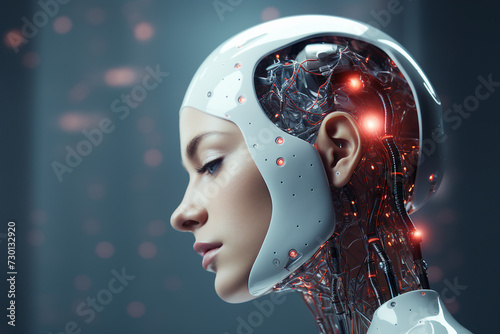 AI generated photo picture of beautiful robotic character charming attractive woman