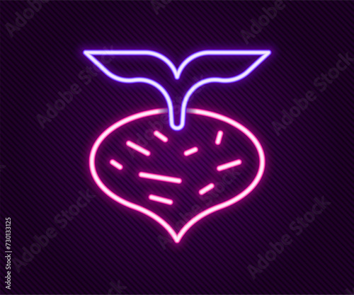 Glowing neon line Fresh beet with leaf icon isolated on black background. Natural Root. Vegetable Ingredient for food. Colorful outline concept. Vector